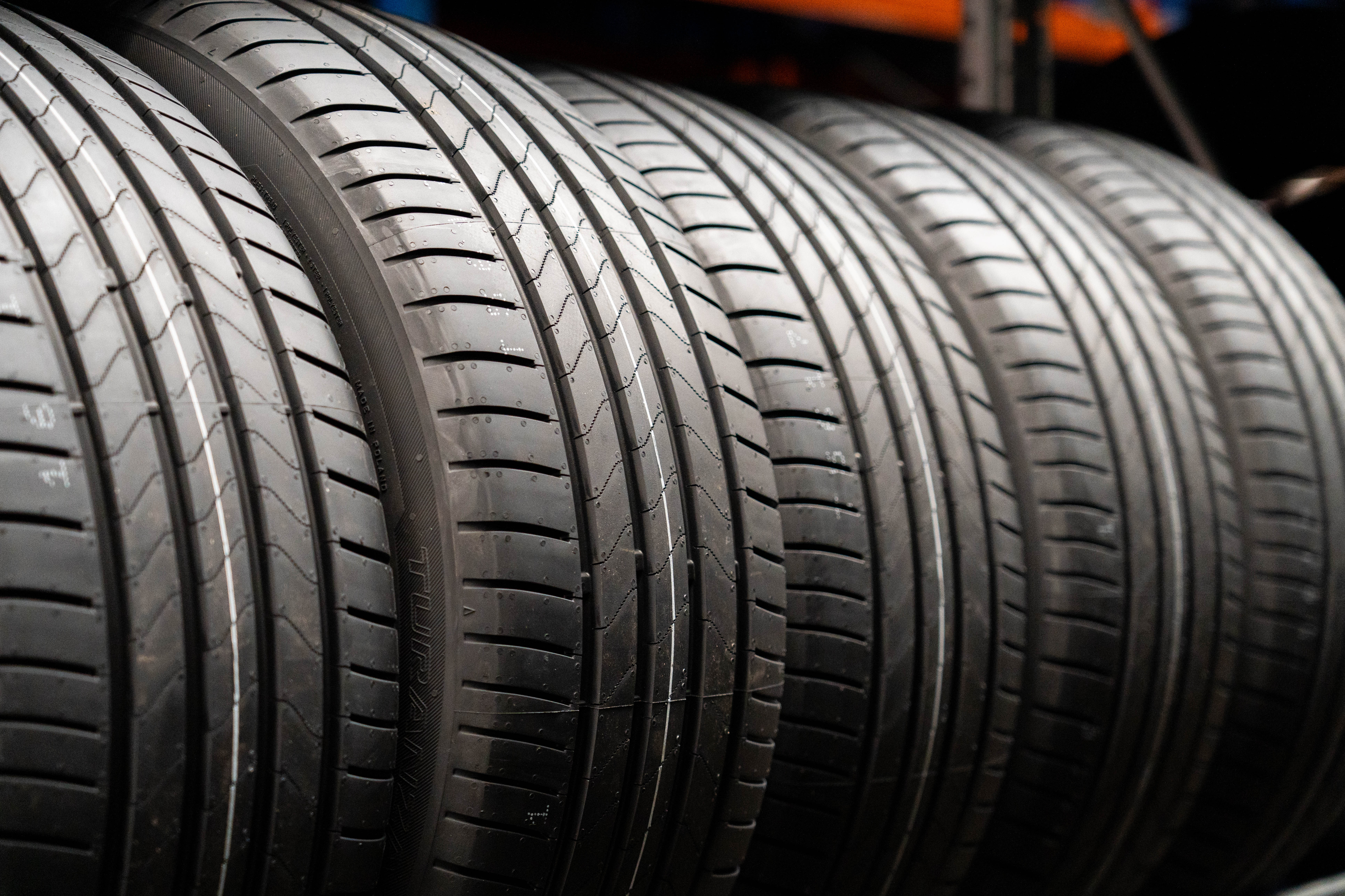 a view of the tread depth on several tyres